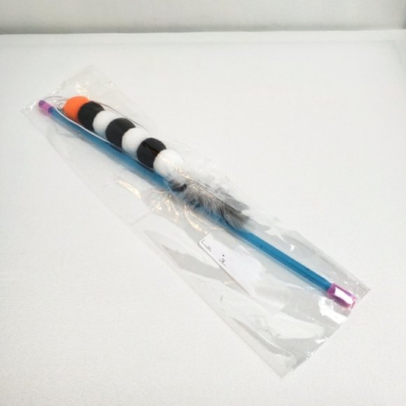 Cat Elastic Rope Pom Pom Feather Teaser Stick Cat Toy Wand - Picture 2 of 8